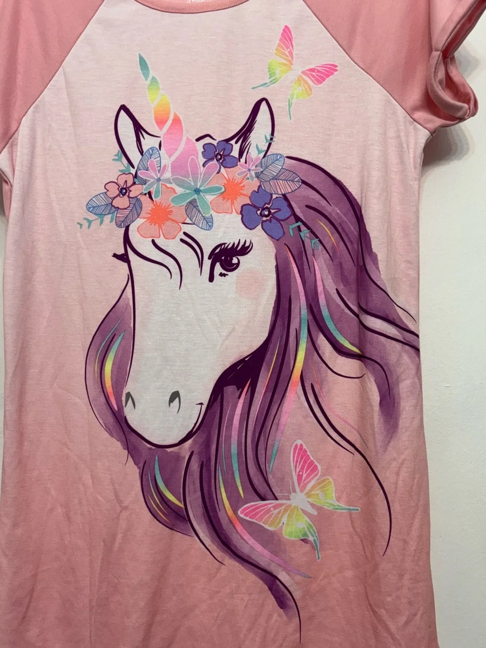 Wonder Nation 2 Tone Pink Unicorn Short Sleeve Nightgown Girls Size XXL 18 NWOT
